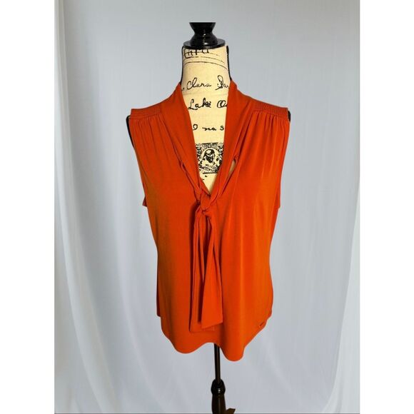 NWOT Calvin Klein Women's Size XL Burnt Orange Neck Wrap Sleeveless Blouse Top - Picture 1 of 10